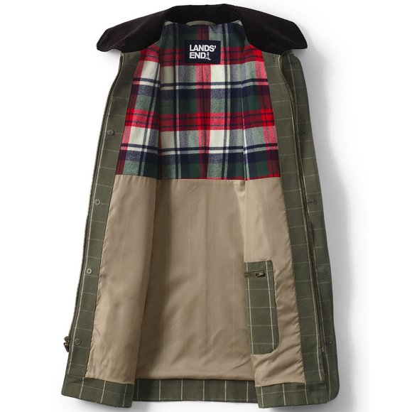 Land's End Mens Barn Jacket Olive Green Ivory beige Plaid Jacket XLT TXL 46L 48L - Picture 4 of 7